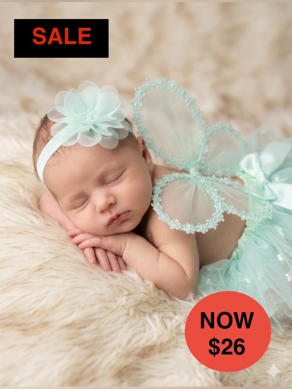 Like New! 3pc Mint Green Baby Tutu Set - Butterfly Wings & Headband